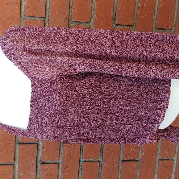 Madewell Smocked Women's Peasant Chiffon Top in Burgundy size Large - Picture 8 of 14